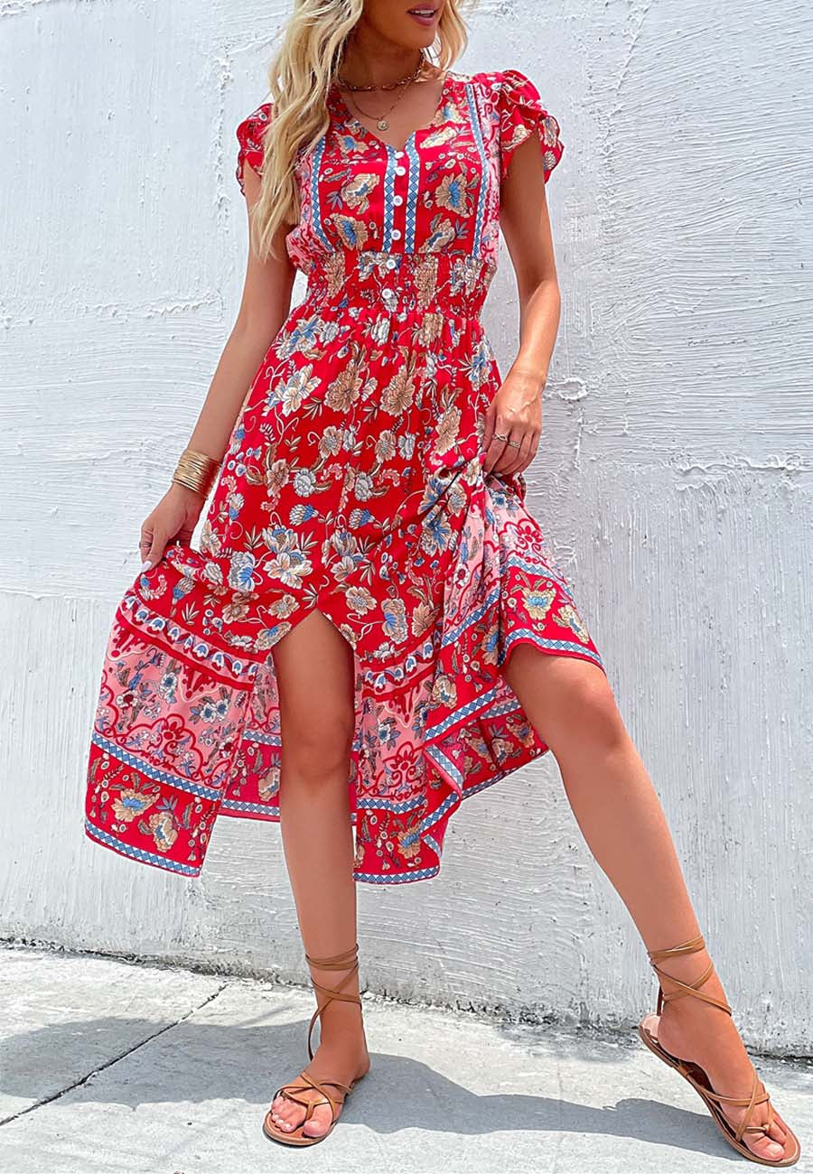Vestido bohemio con mangas con volantes