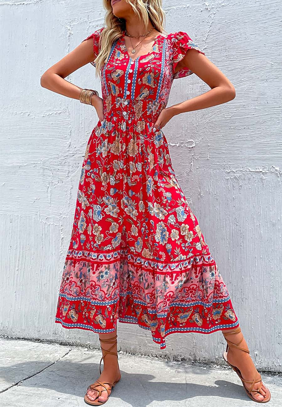 Vestido bohemio con mangas con volantes