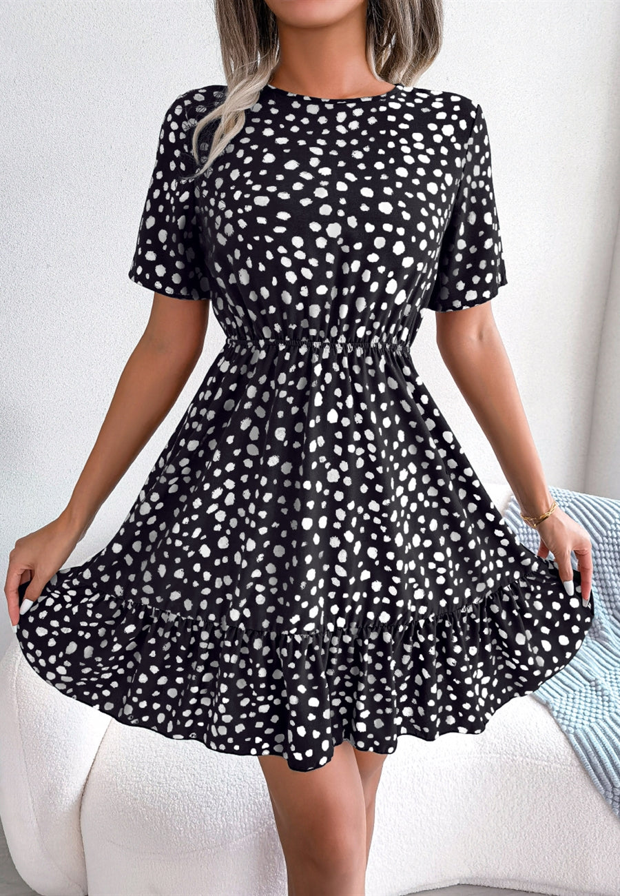 Vestido con dobladillo con volantes y estampado animal
