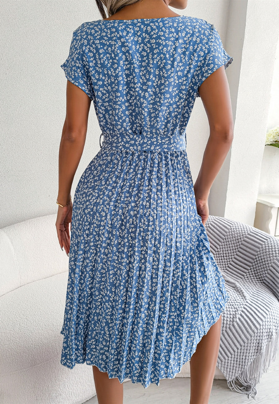 Vestido plisado con estampado de flores ditsy