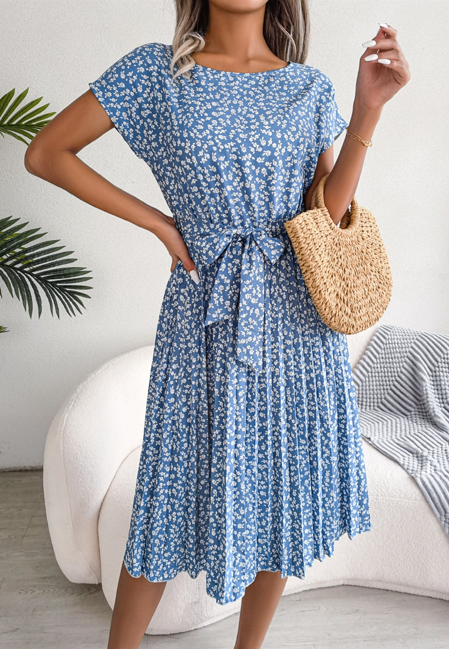 Vestido plisado con estampado de flores ditsy