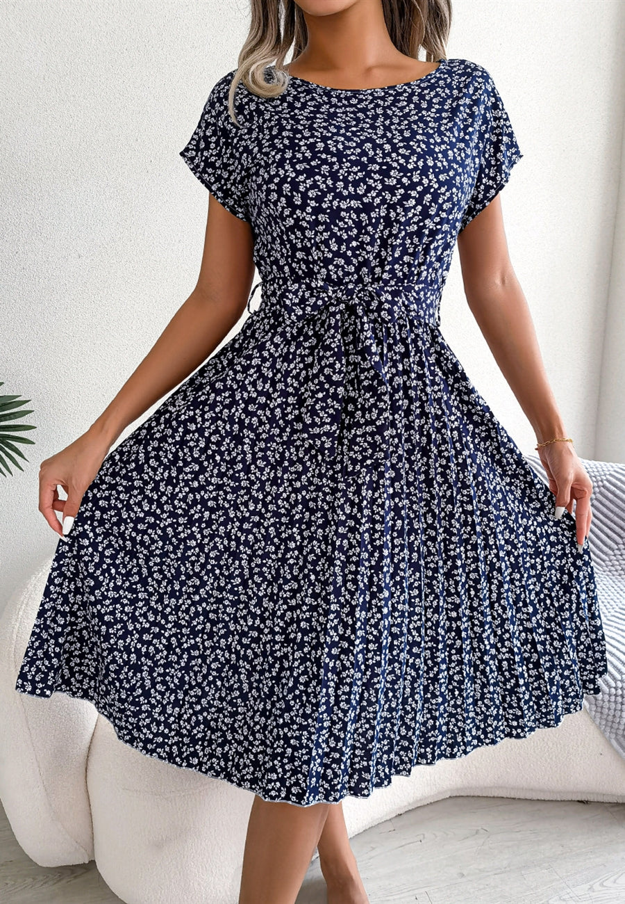 Vestido plisado con estampado de flores ditsy