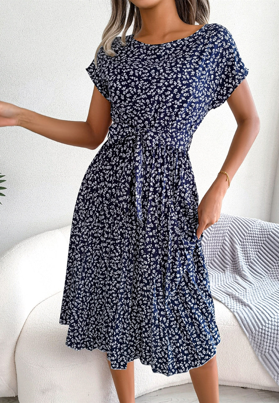 Vestido plisado con estampado de flores ditsy