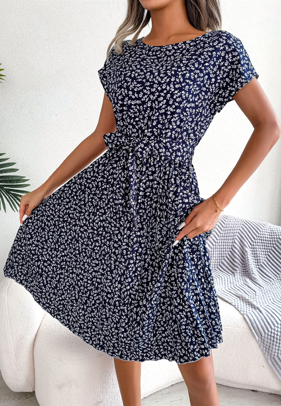 Vestido plisado con estampado de flores ditsy