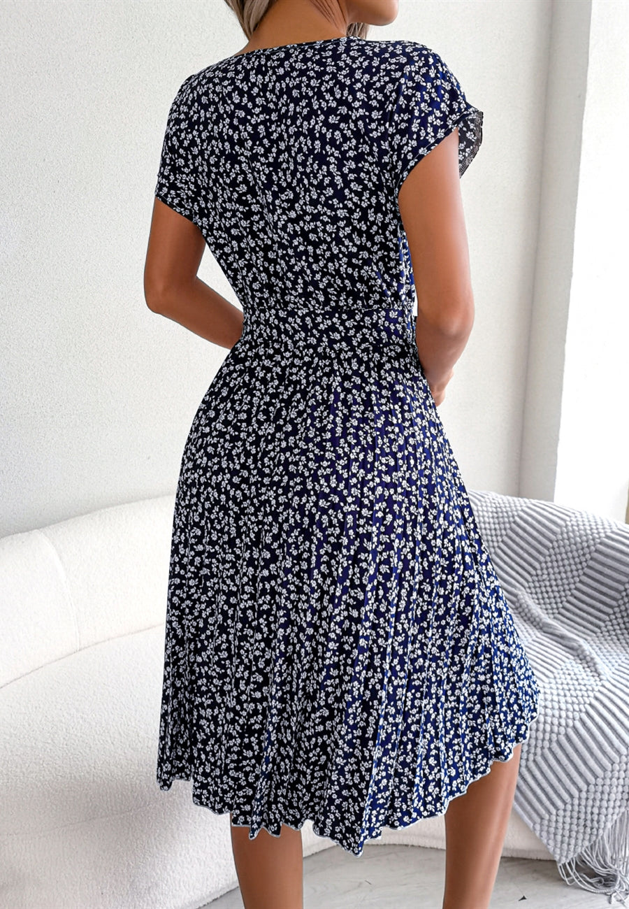 Vestido plisado con estampado de flores ditsy