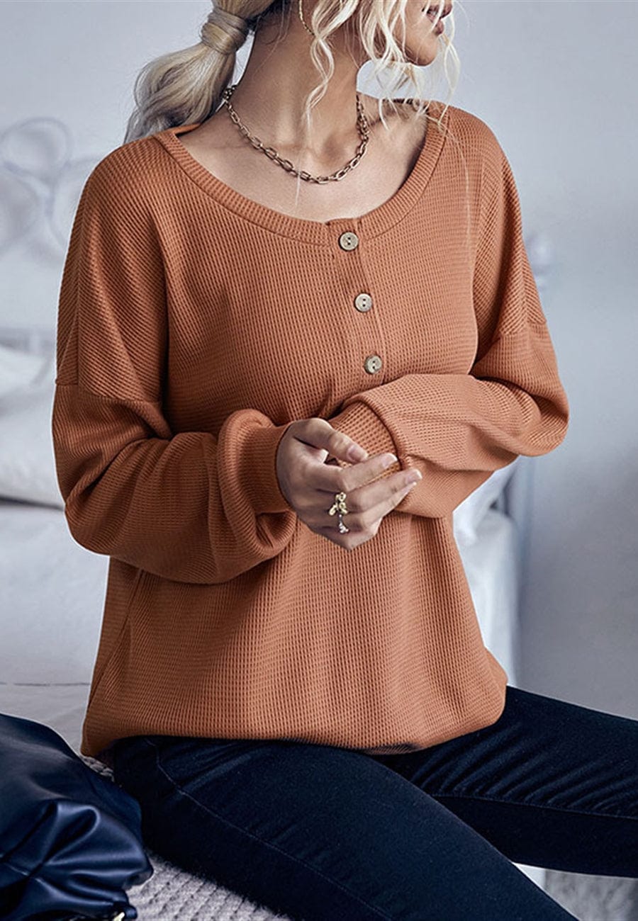 Suéter Henley de punto texturizado de gran tamaño
