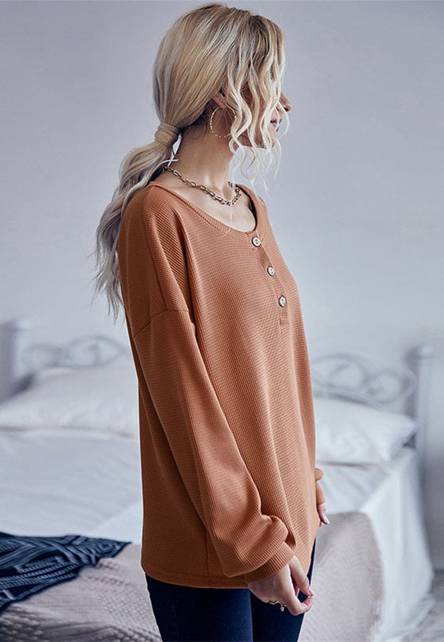 Suéter Henley de punto texturizado de gran tamaño