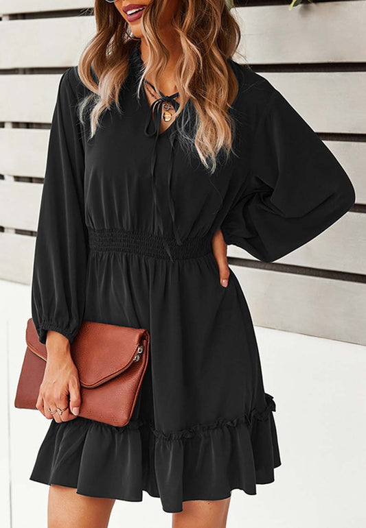 Vestido liso con cintura fruncida