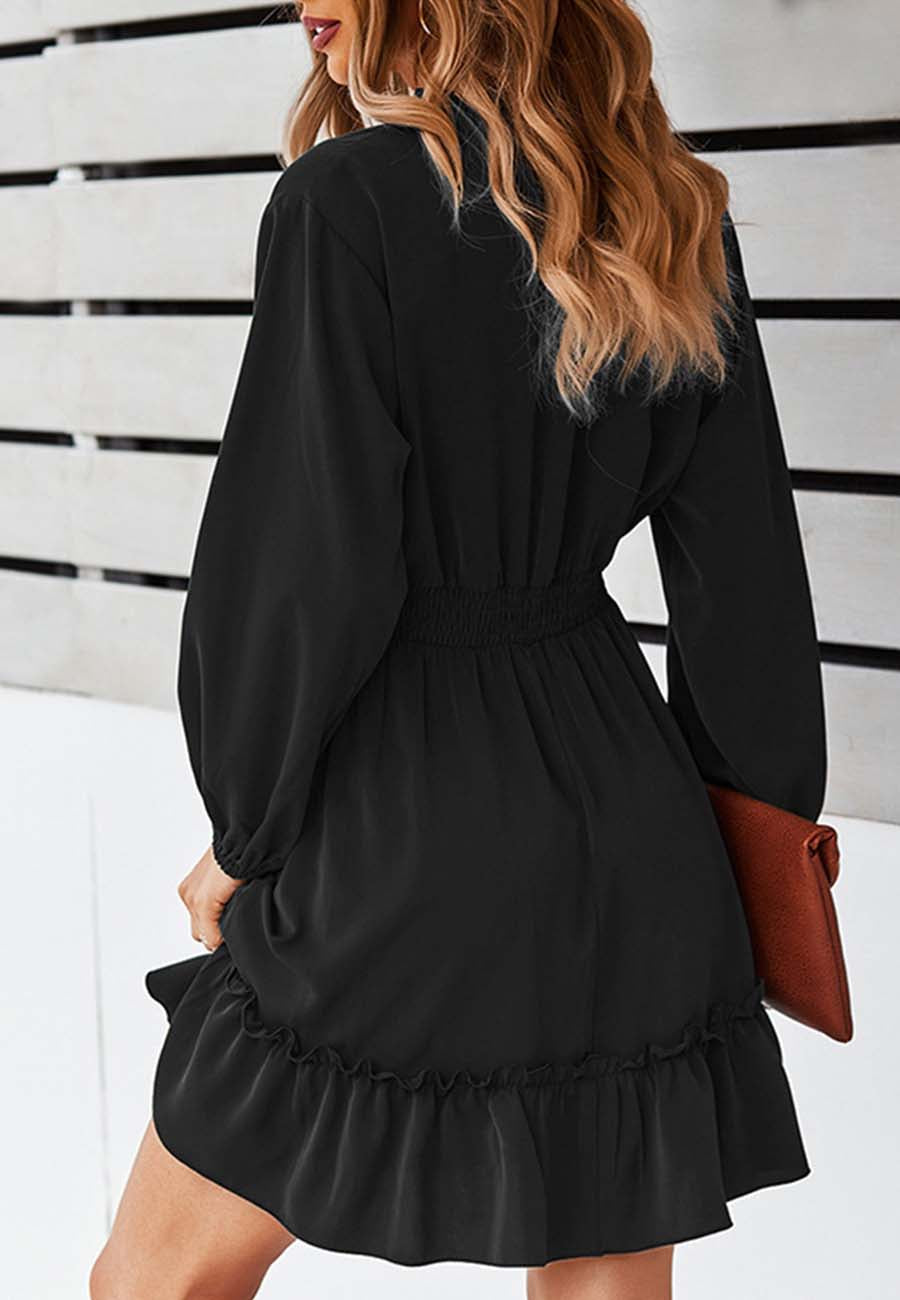 Vestido liso con cintura fruncida