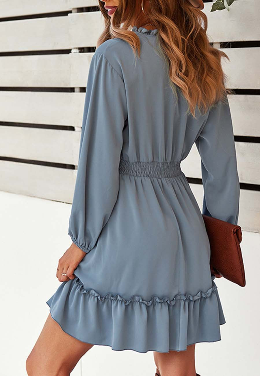 Vestido liso con cintura fruncida
