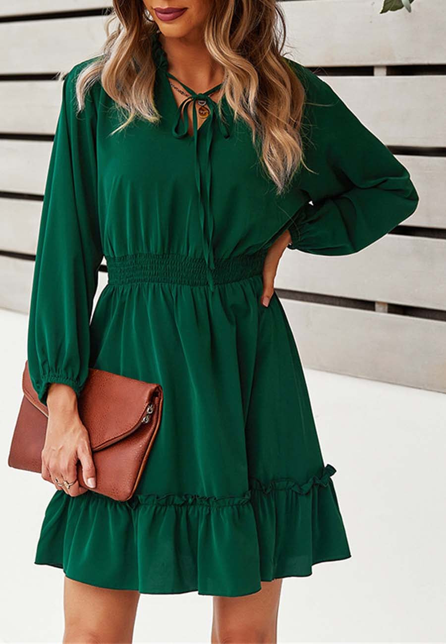 Vestido liso con cintura fruncida