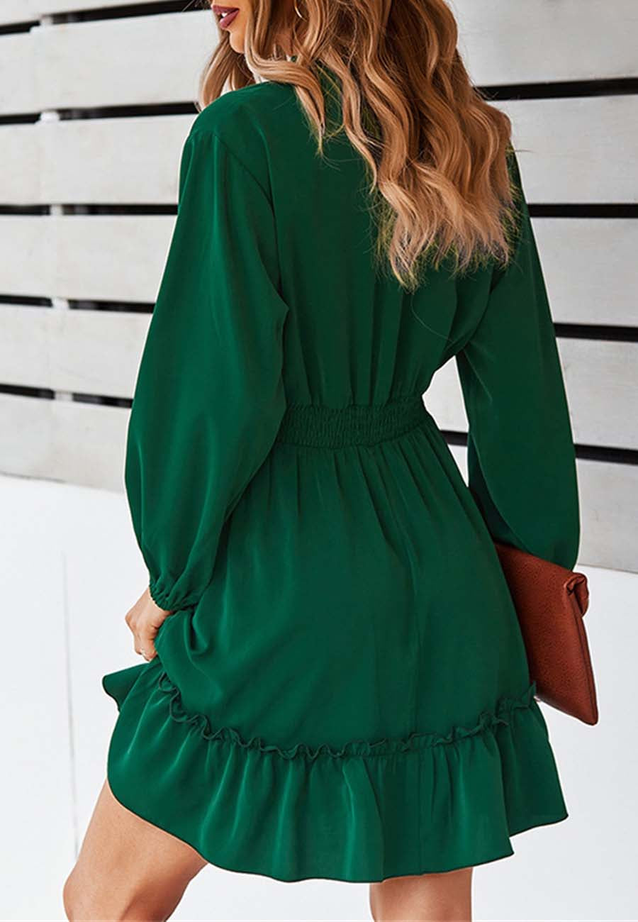 Vestido liso con cintura fruncida