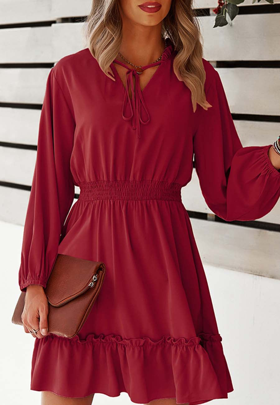 Vestido liso con cintura fruncida