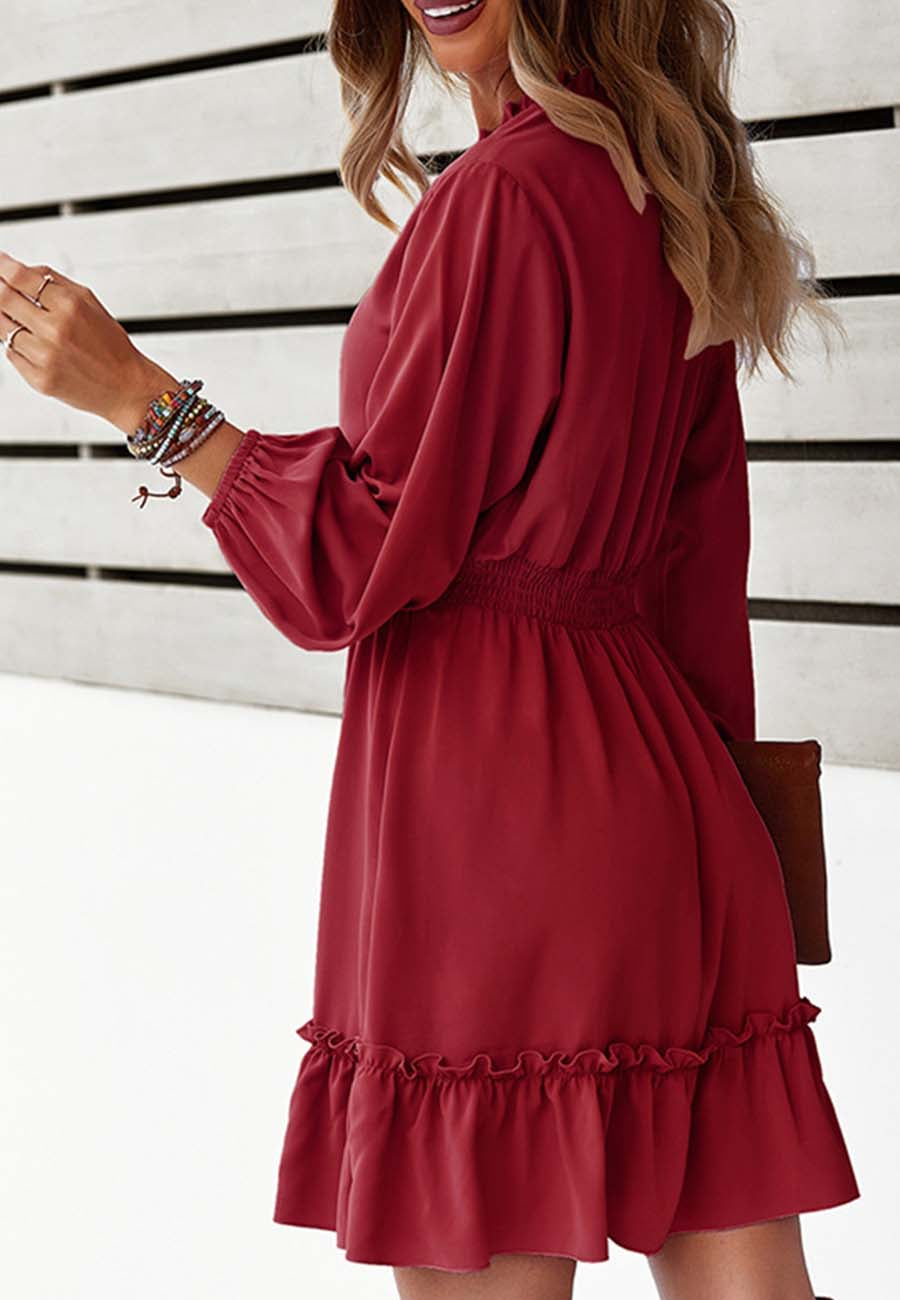 Vestido liso con cintura fruncida