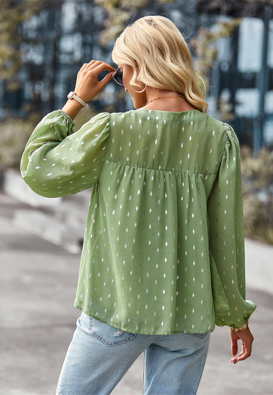 Geometric Print Button Front Blouse