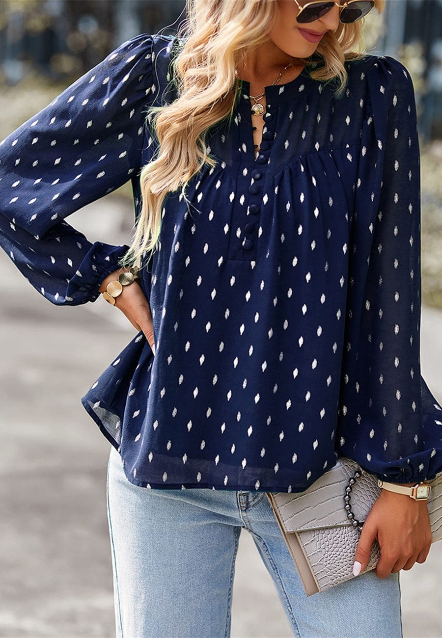 Geometric Print Button Front Blouse