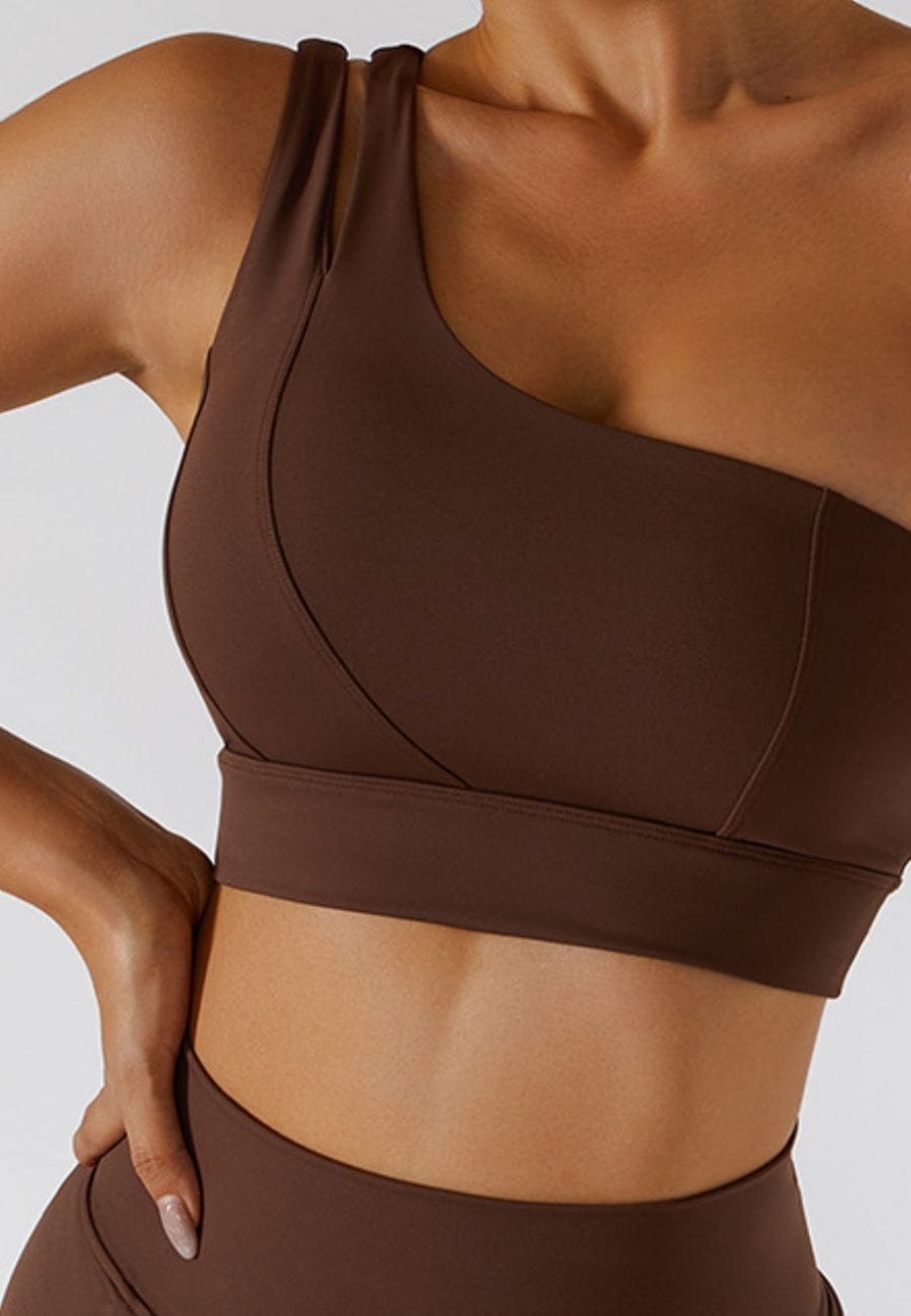 Sujetador deportivo asimétrico de un hombro con doble tirante