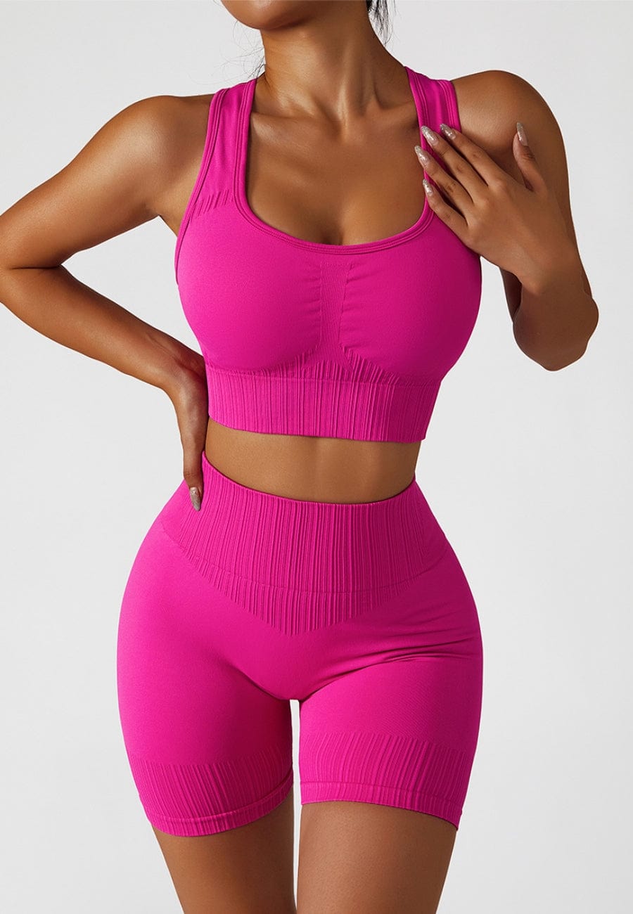 Conjunto de sujetador deportivo con espalda cruzada y pantalones cortos moldeadores de cintura alta