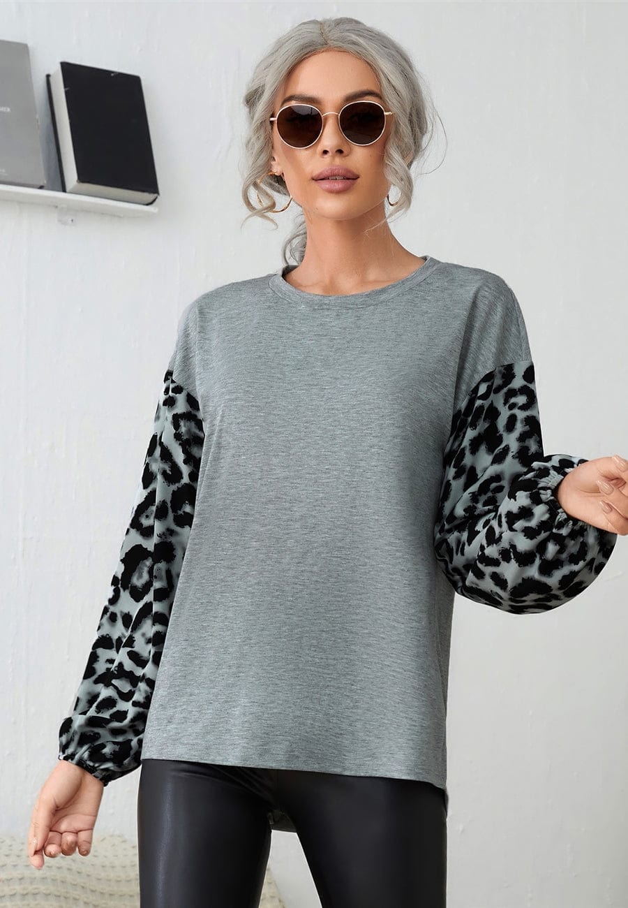 Two Tone Leopard Basic Sweatshirt