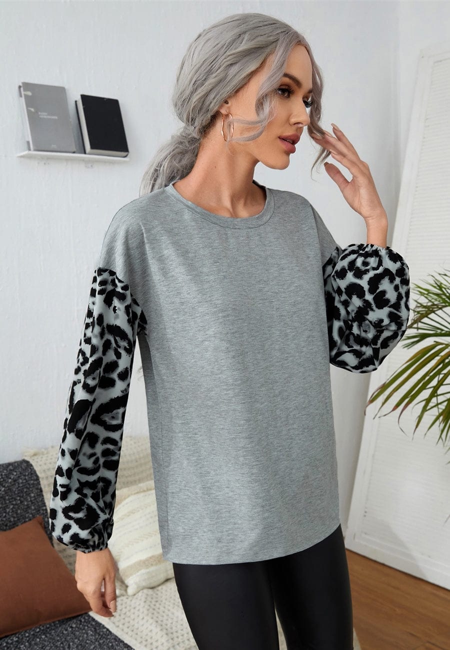 Two Tone Leopard Basic Sweatshirt