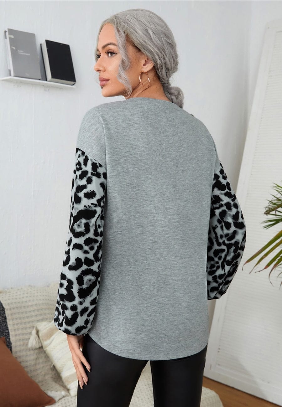 Two Tone Leopard Basic Sweatshirt