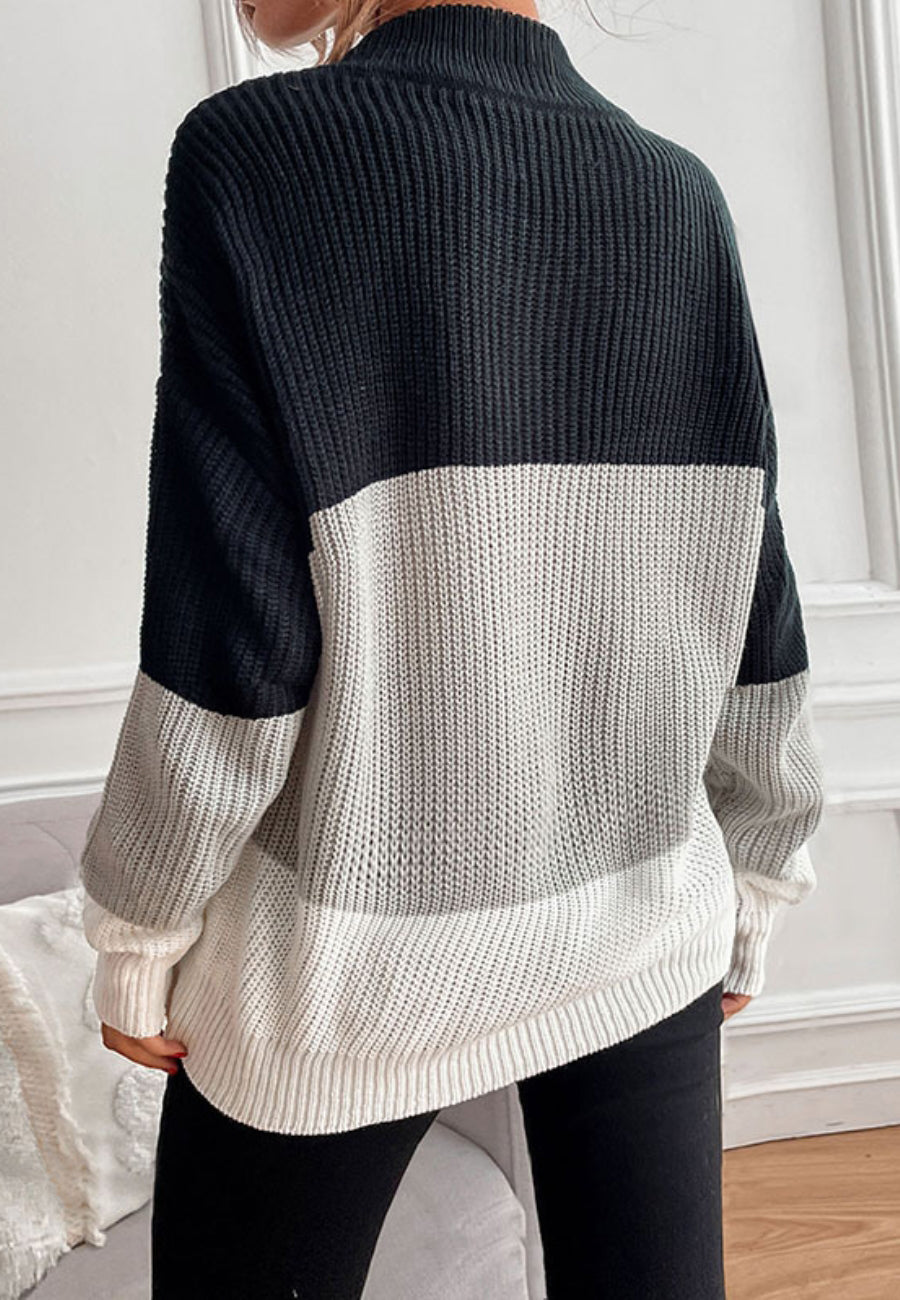 High Neck Color Block Sweater