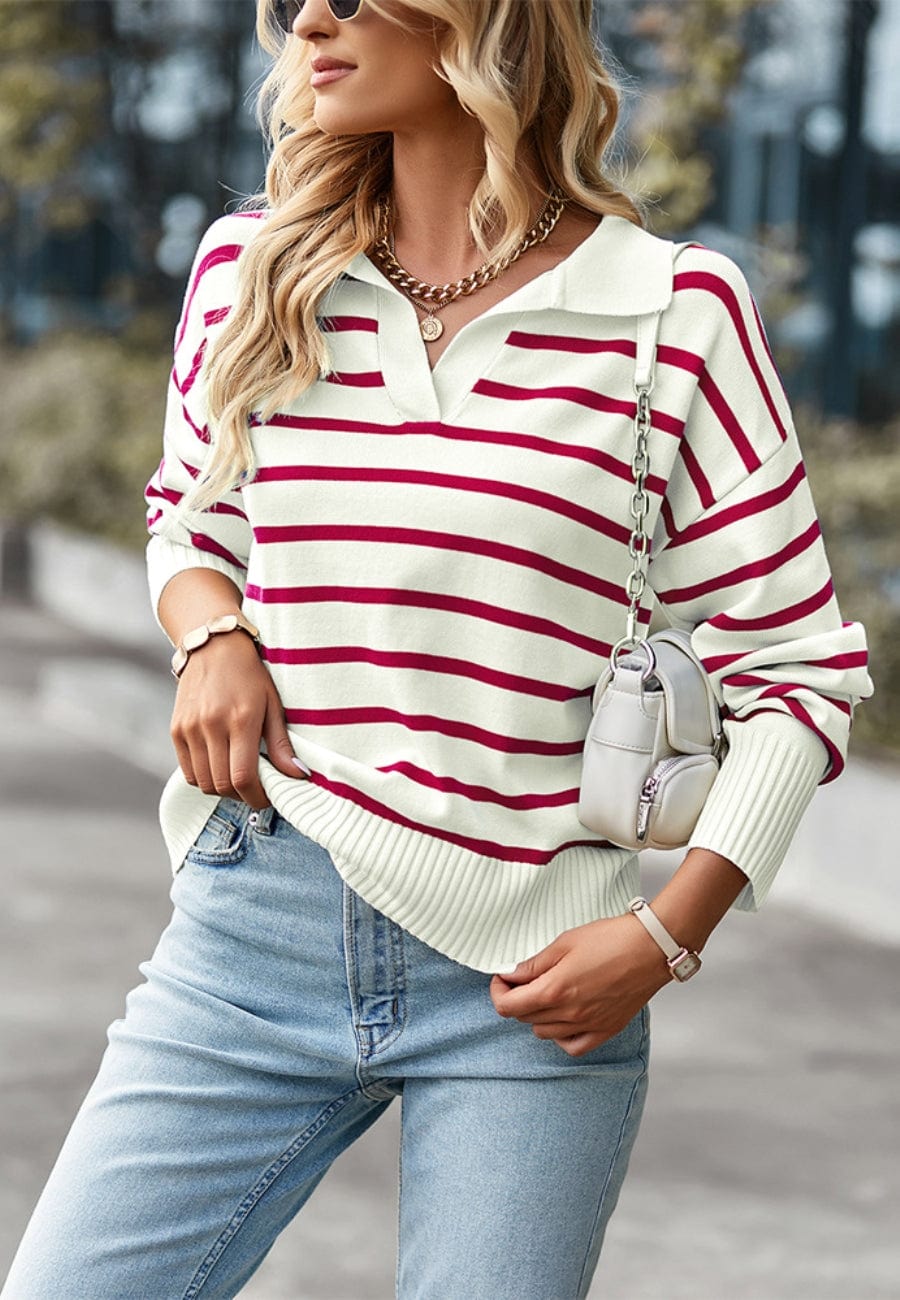 Suéter con cuello y estampado de rayas