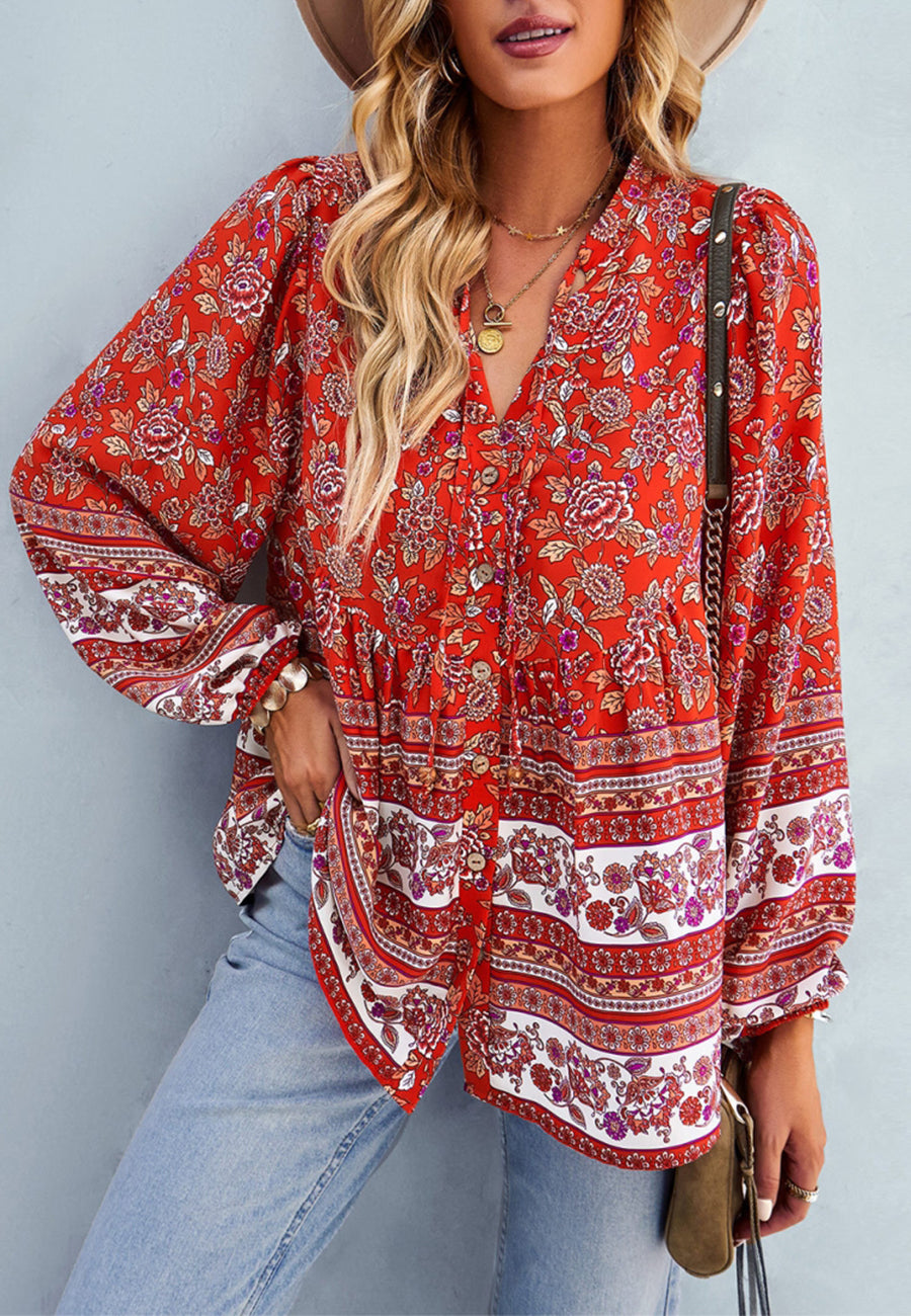 Floral Bohemian Button Down Blouse