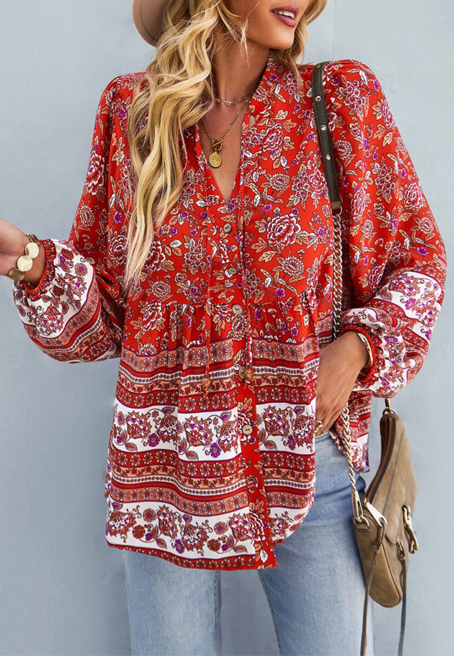 Floral Bohemian Button Down Blouse