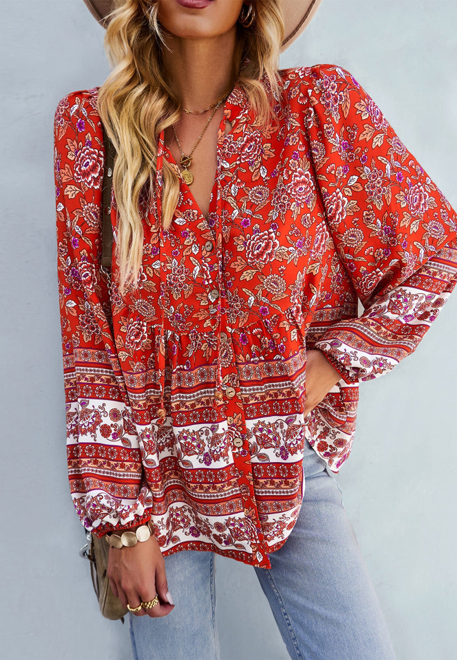 Floral Bohemian Button Down Blouse