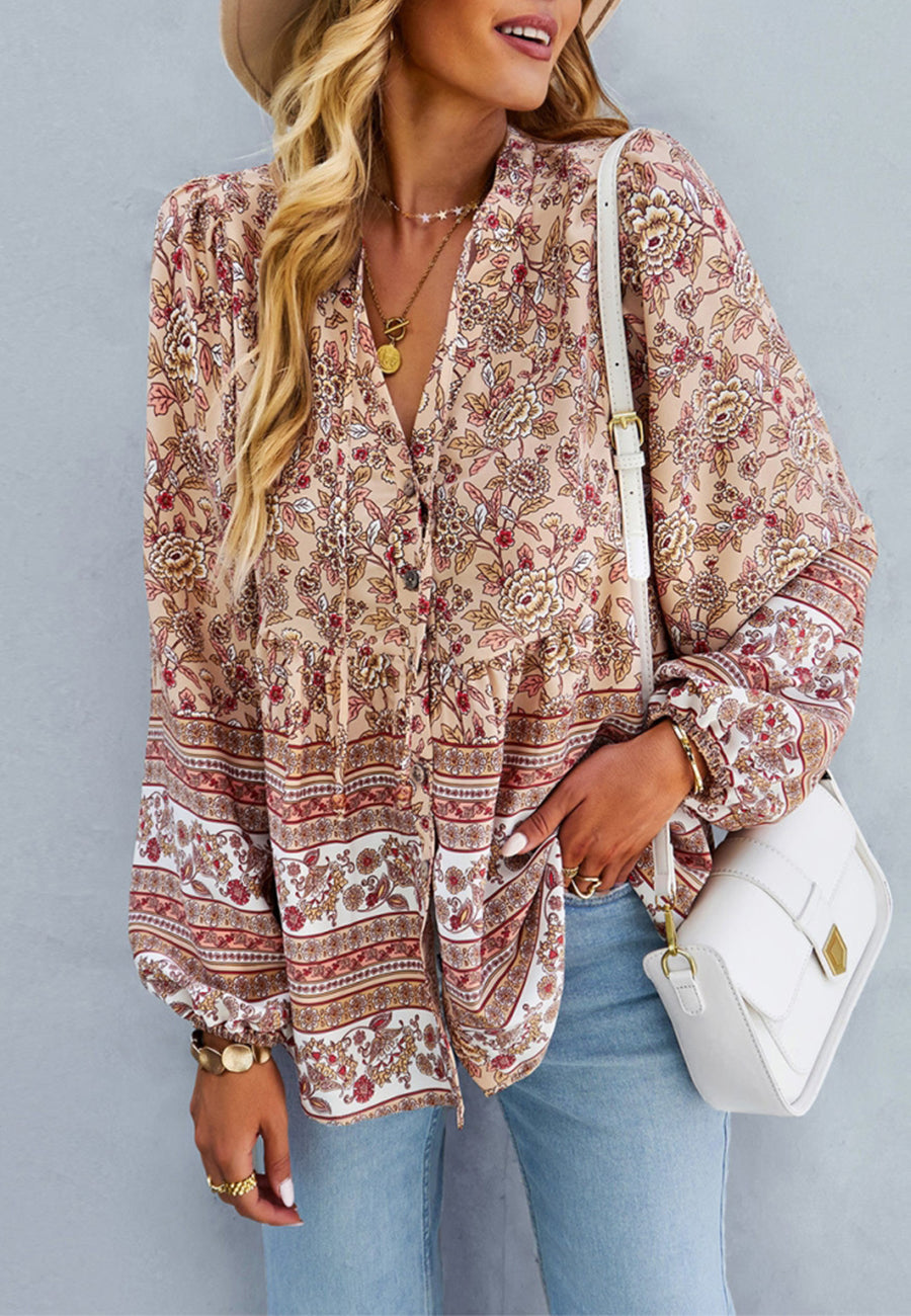 Floral Bohemian Button Down Blouse
