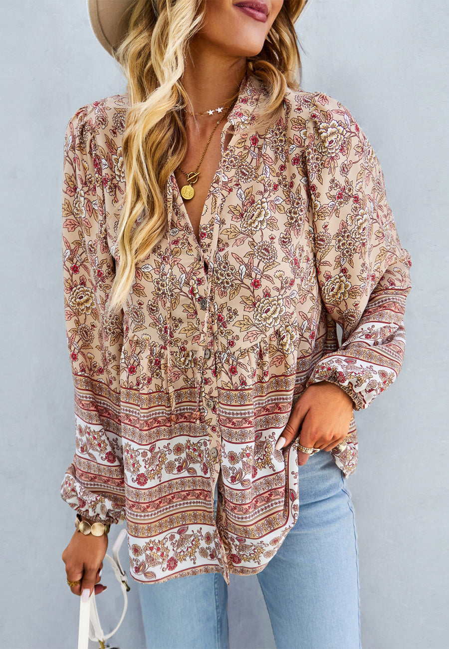 Floral Bohemian Button Down Blouse
