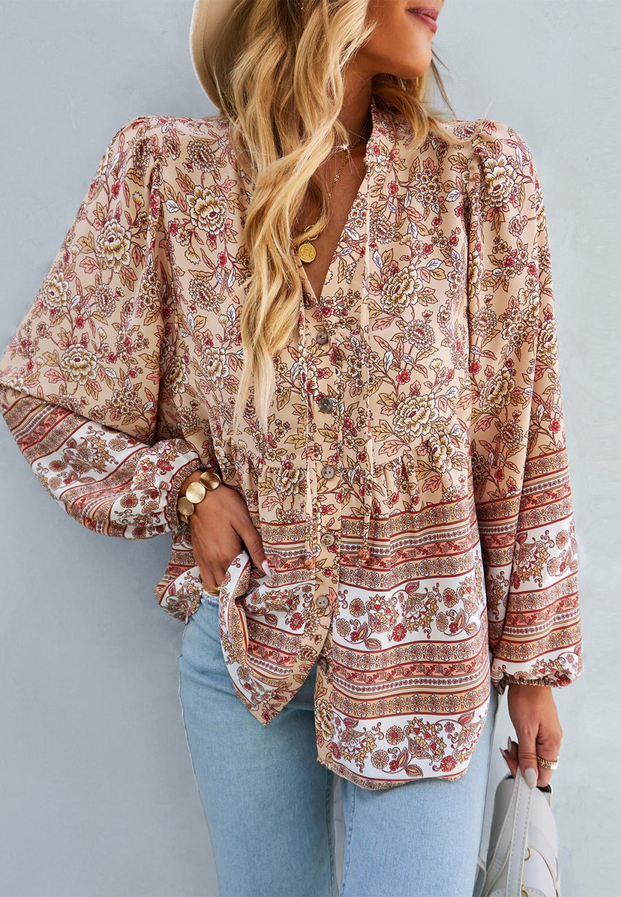 Floral Bohemian Button Down Blouse