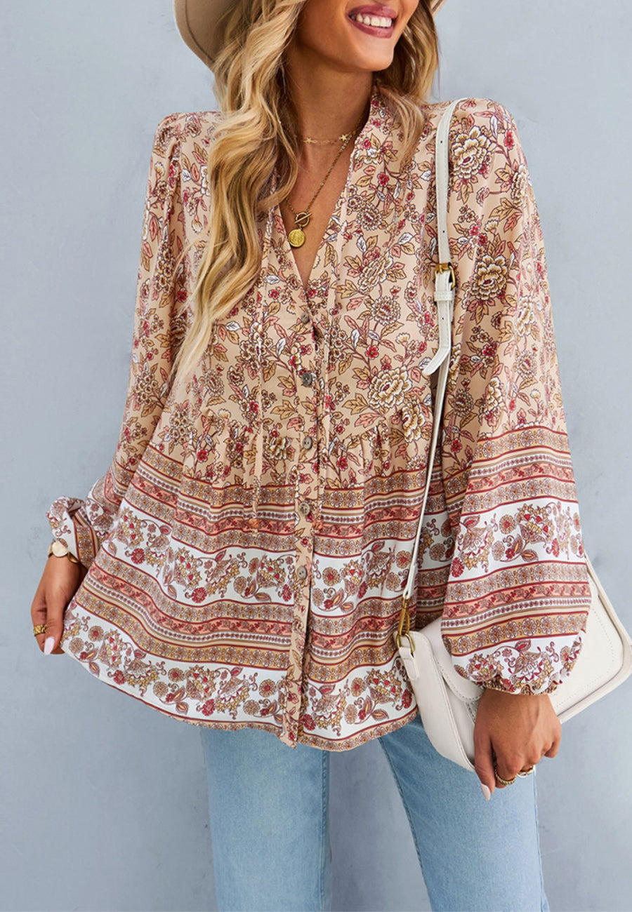 Floral Bohemian Button Down Blouse