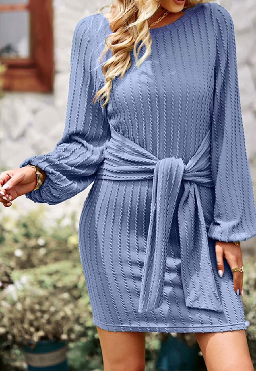 Tie Waist Braided Knit Dress
