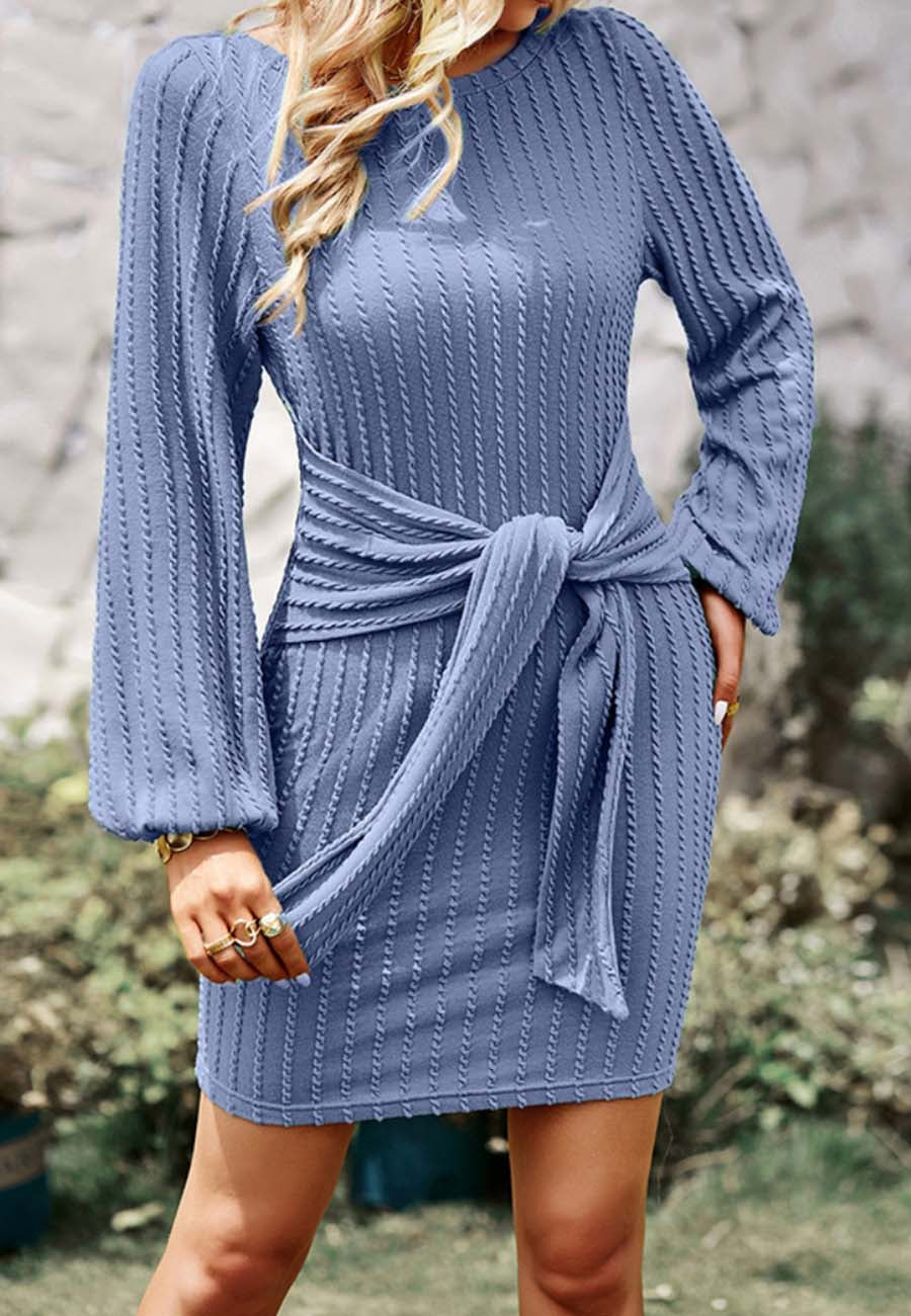 Tie Waist Braided Knit Dress