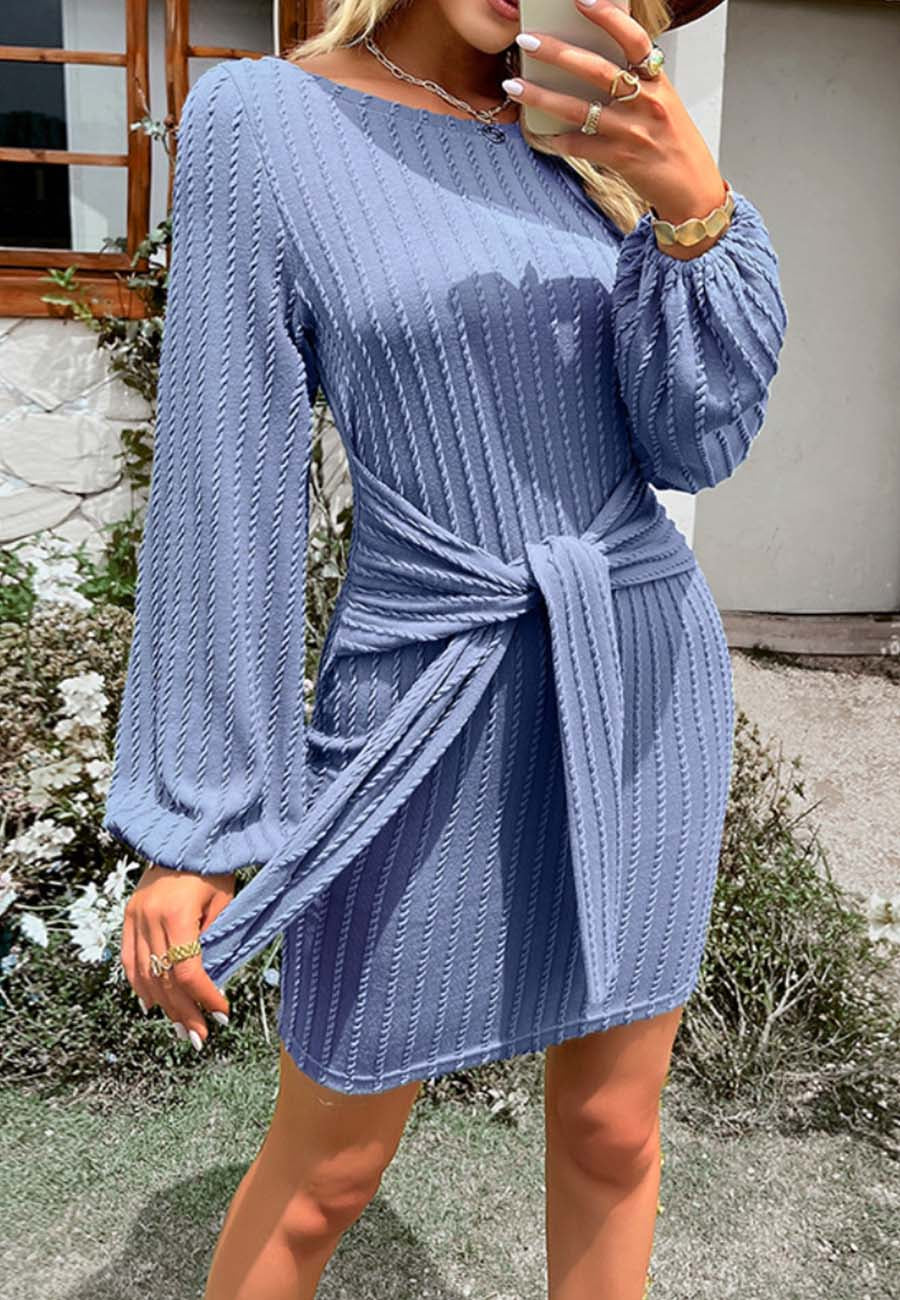 Tie Waist Braided Knit Dress