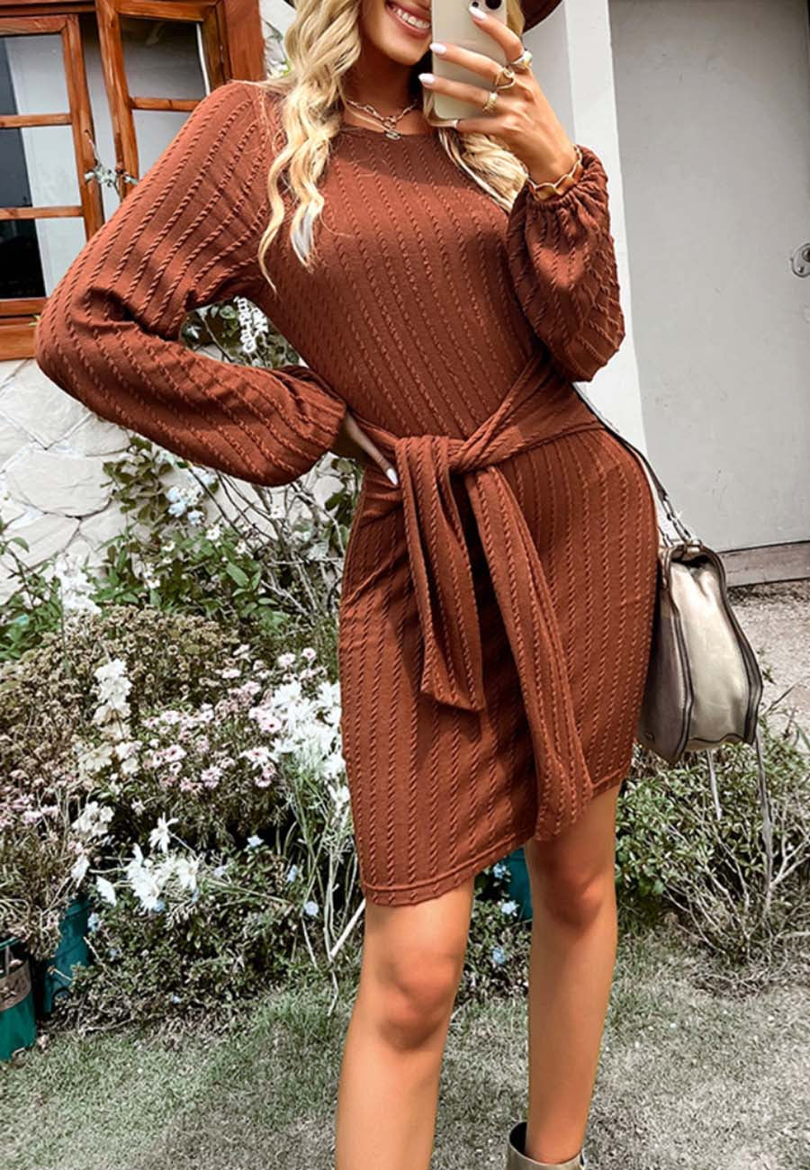 Tie Waist Braided Knit Dress