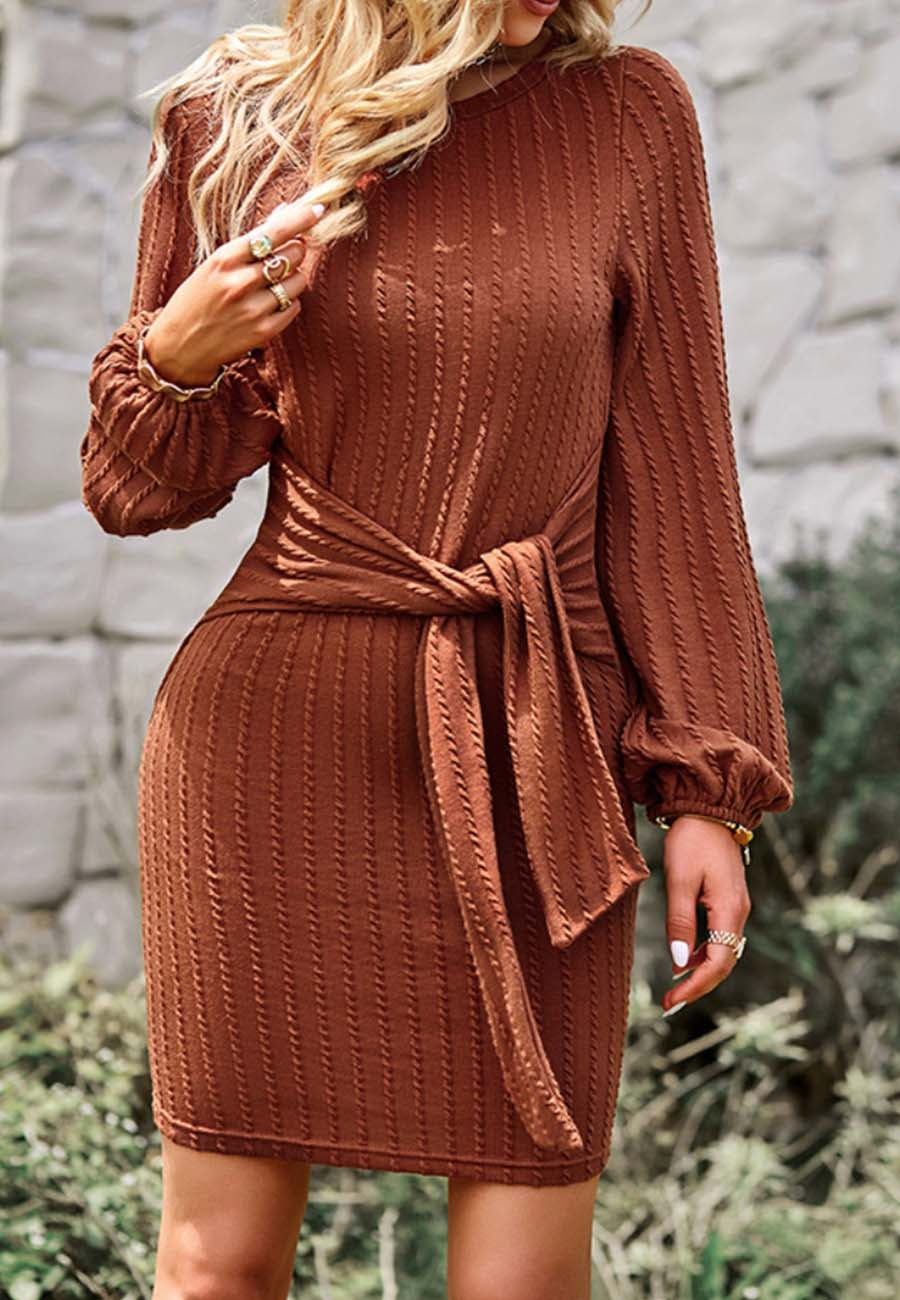 Tie Waist Braided Knit Dress
