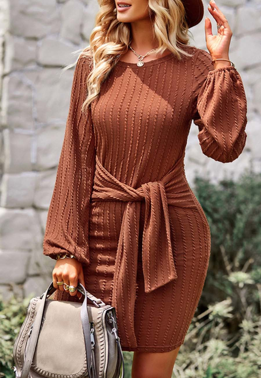 Tie Waist Braided Knit Dress