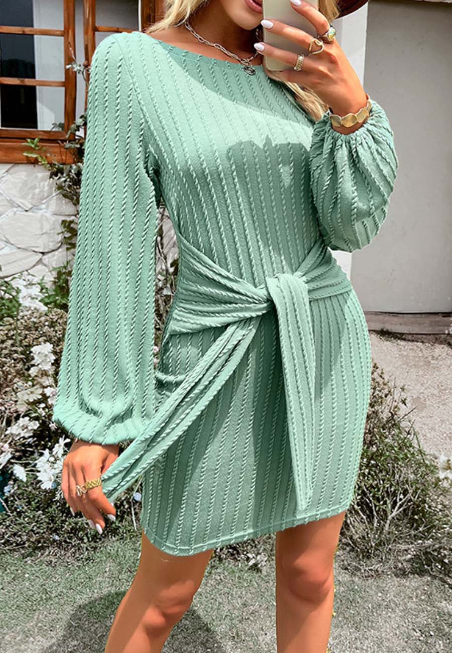 Tie Waist Braided Knit Dress