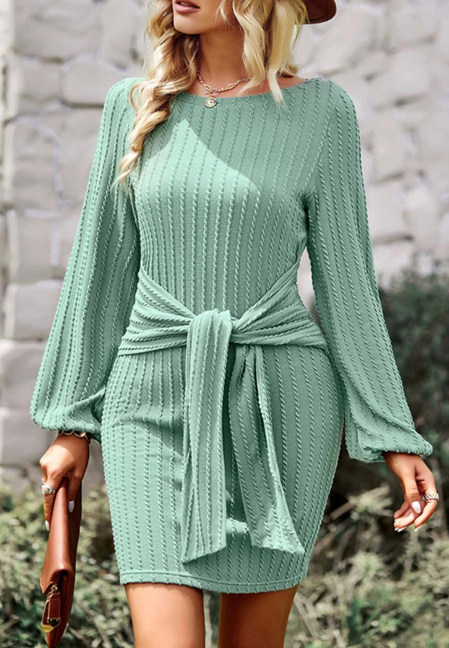 Tie Waist Braided Knit Dress