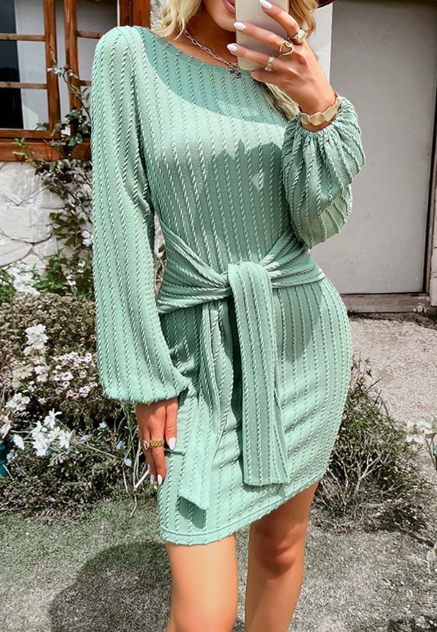 Tie Waist Braided Knit Dress
