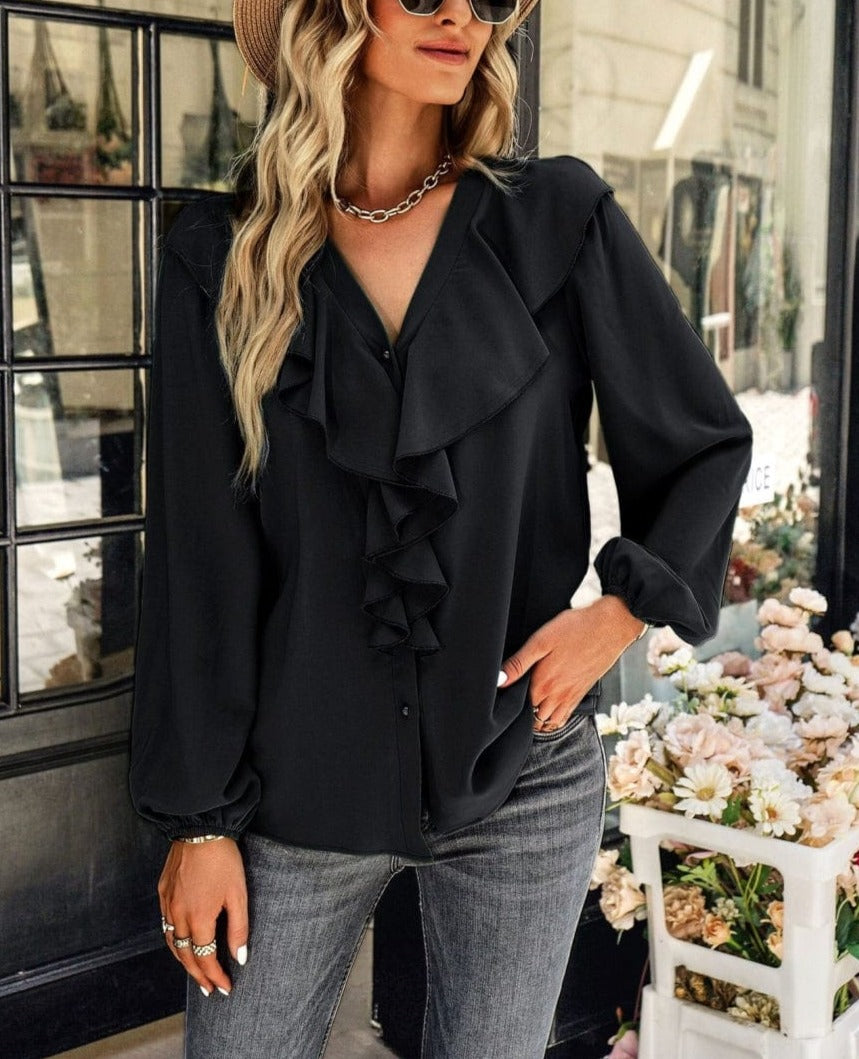 Blusa vintage con volantes en la parte delantera