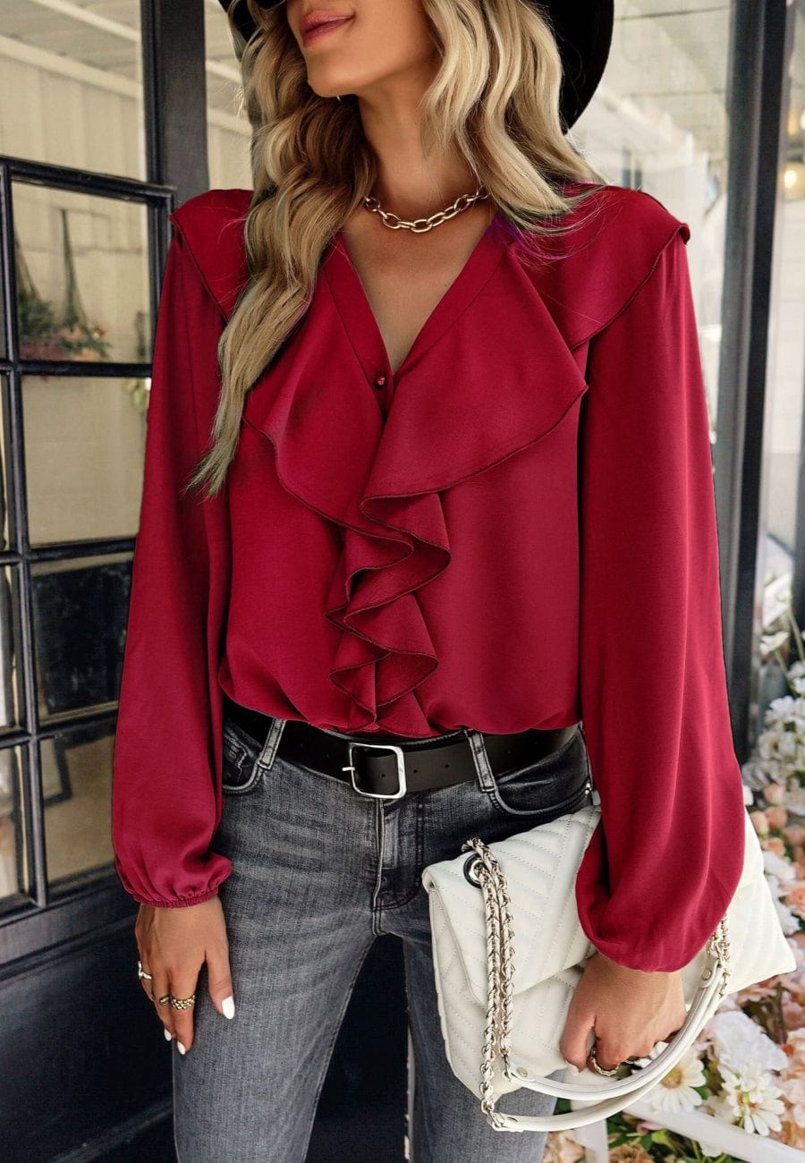 Blusa vintage con volantes en la parte delantera