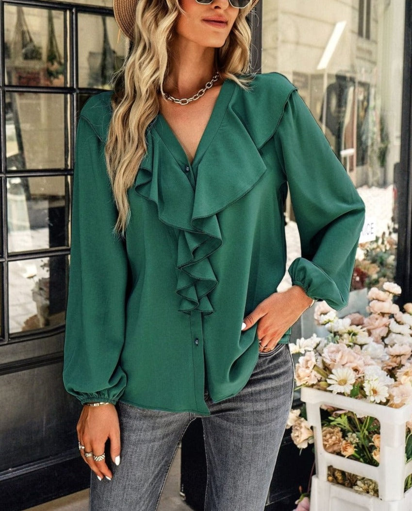 Blusa vintage con volantes en la parte delantera