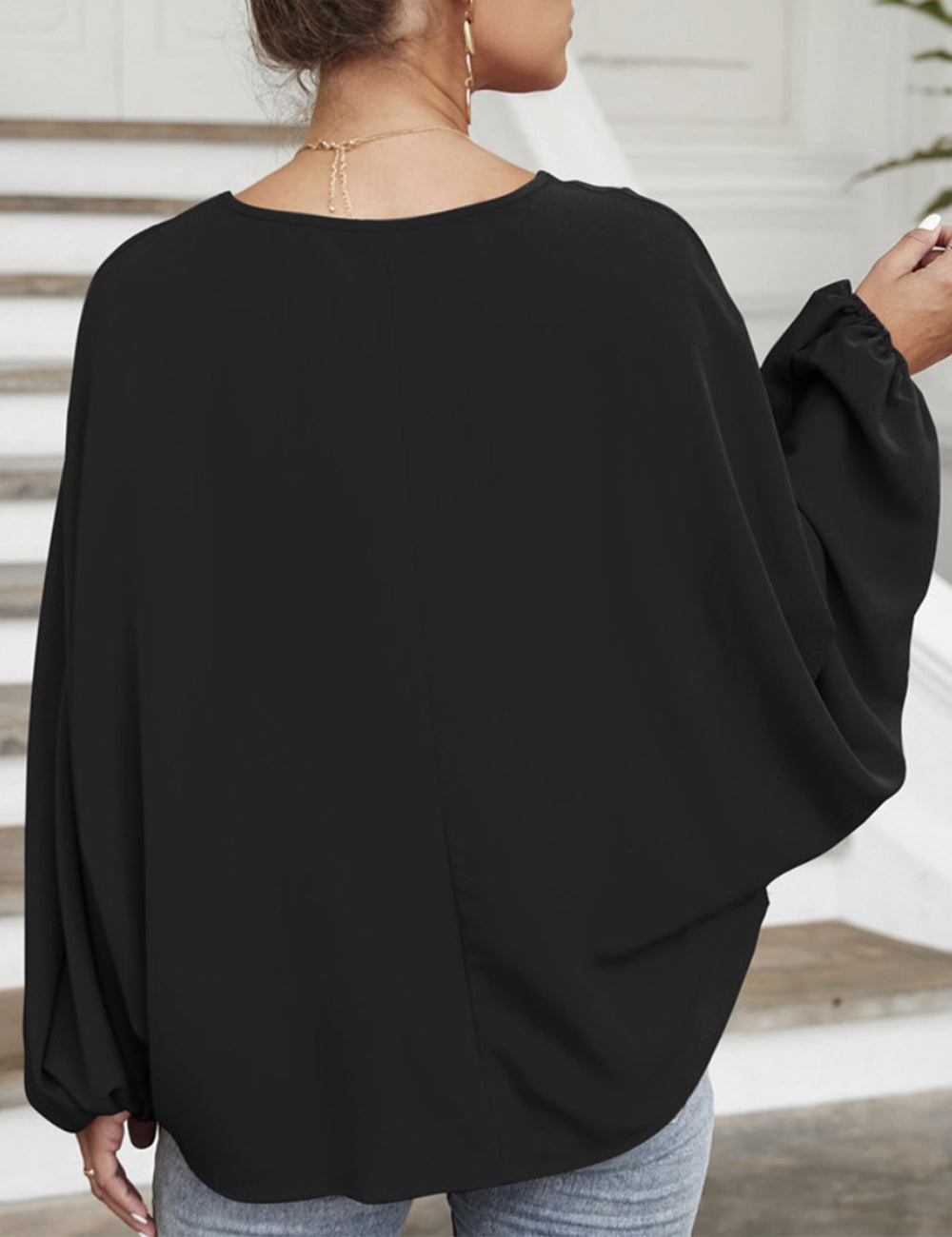 Tie Neck Dolman Sleeve Blouse