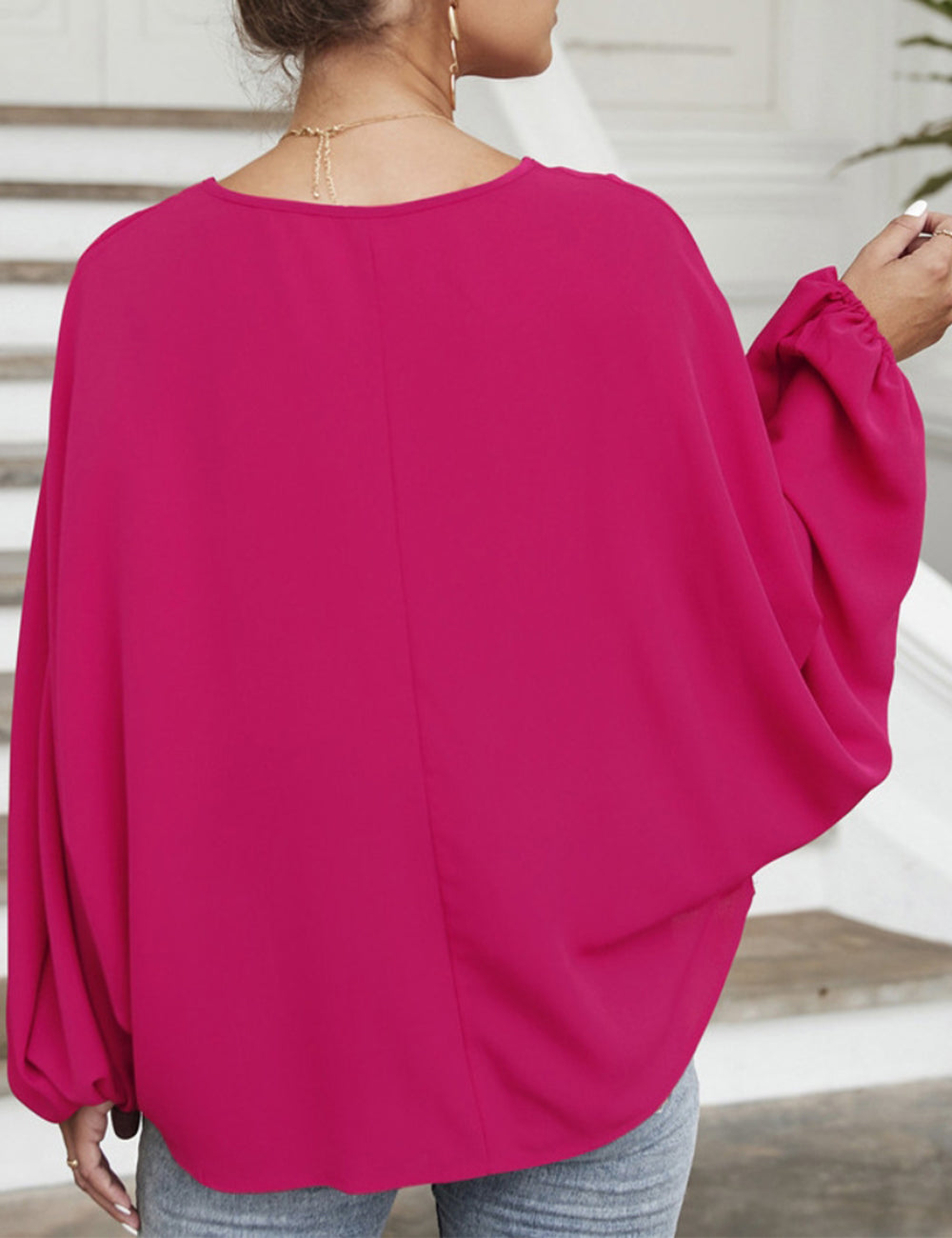 Tie Neck Dolman Sleeve Blouse