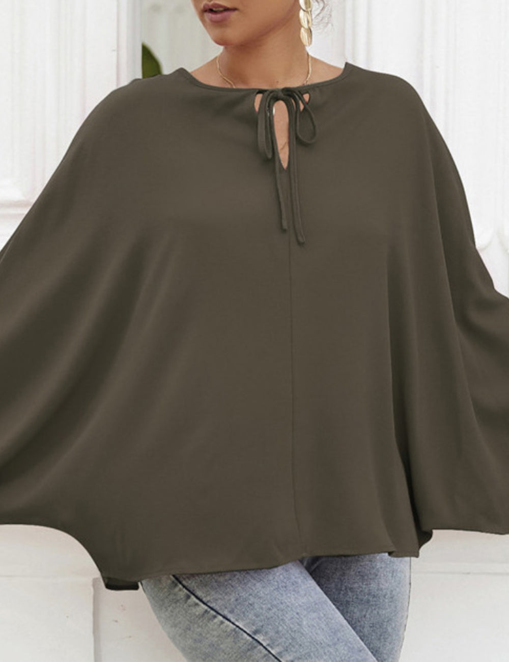 Tie Neck Dolman Sleeve Blouse