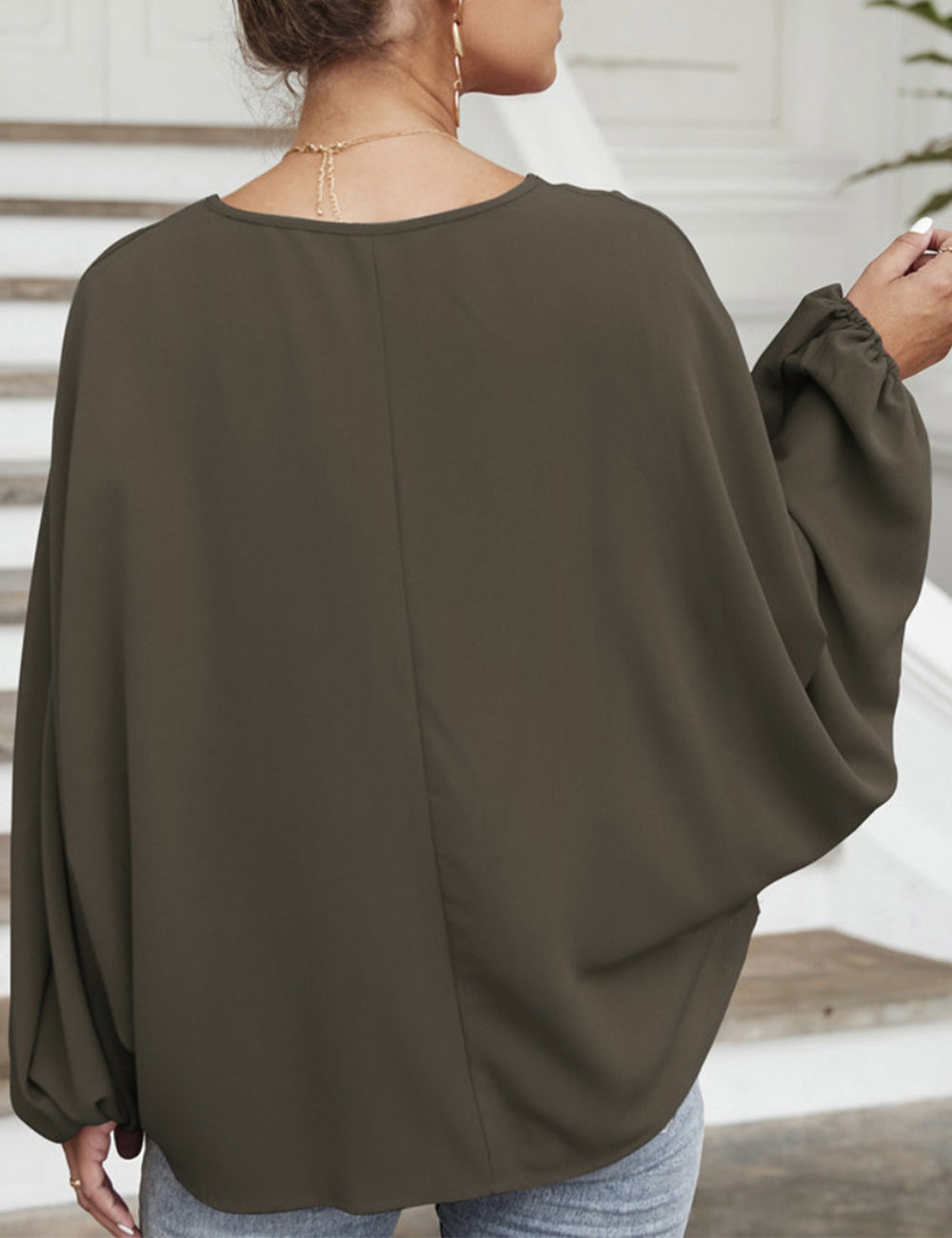 Tie Neck Dolman Sleeve Blouse